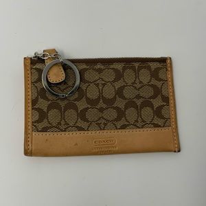Coach Key Chain Coin Purse Signature Tan Leather